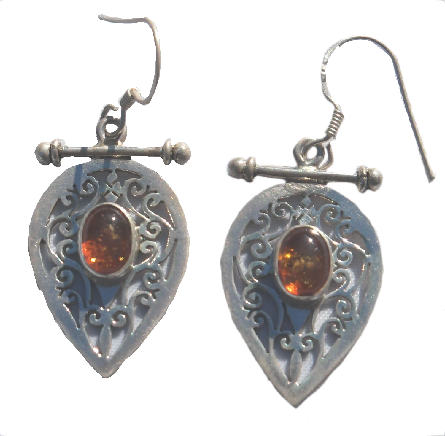 Sterling silver Jali Earring with Amber stone RPe2015A